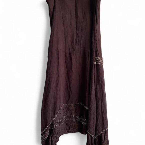 Morgan de Toi Y2K Silk Beaded Slip Dress – Brown Party Asymetrical Cocktail Midi - Picture 3 of 8